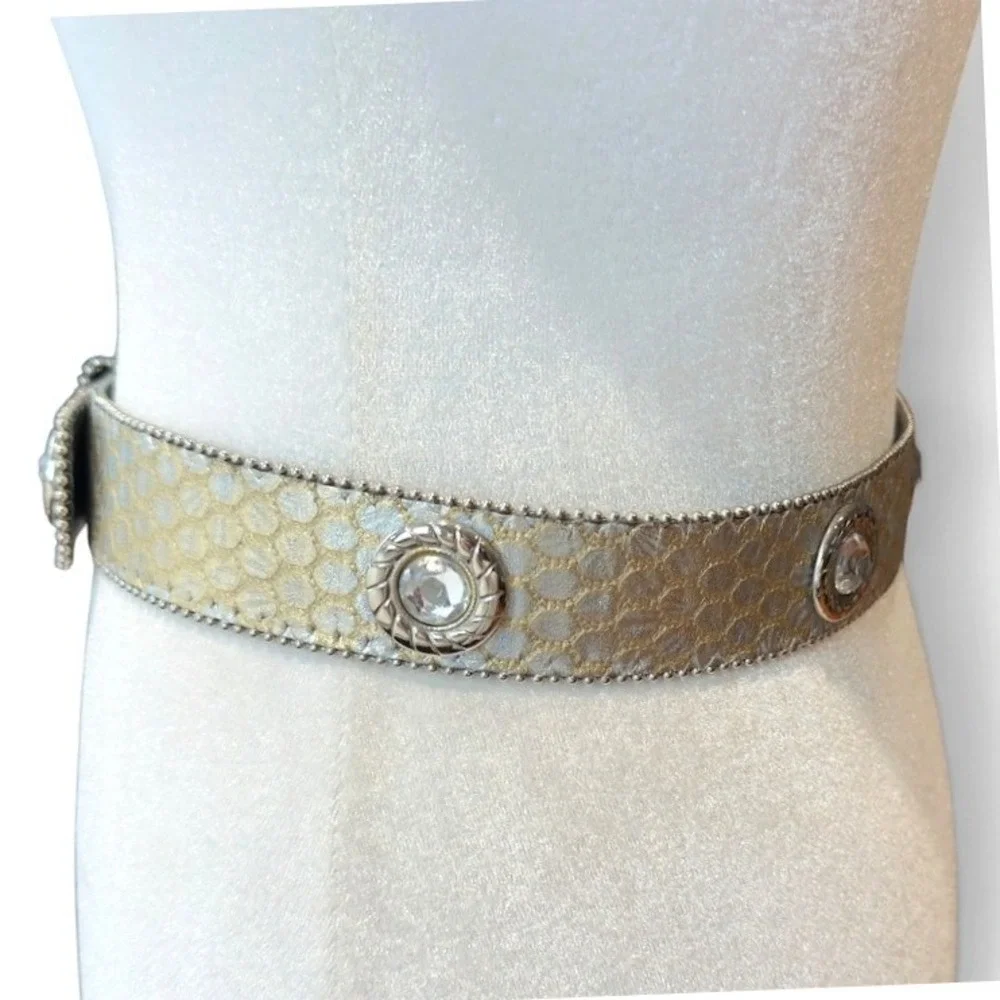 Elite Belt Womens S Gold Silver Snakeskin Crystal Concho Western Cowgirl USA